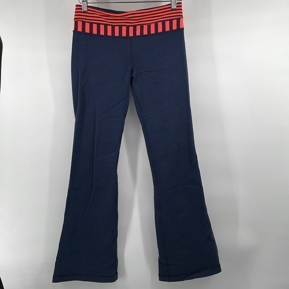 LULULEMON Groove Pant navy blue coral bright flared pants workout lounge sz 6 - Picture 4 of 7